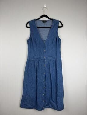 90s Bushwacker Sleeveless Blue Jean Denim Dress | Teacher Cottage Button Up Midi